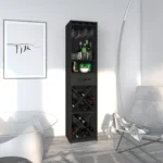 Cava - Malbec, Organizador para Vinos y Copas, Con Cajón y Portabotellas, Estilo Elegante - Color Negro