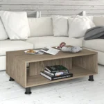 Mesa de Centro - Lyon, Diseño Contemporáneo y Versátil, con Espacio Inferior y Patas Metálicas - Color Roble