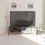Mueble para TV 65” - Praga, Estilo Moderno, Estructura Metálica Resistente y Amplio Espacio de Almacenaje - Color Grafito/Gris