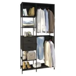 Guardarropa - Milán, Estructura Metálica con Cajones, Doble Colgador para Ropa Corta y Amplio Almacenaje - Color Negro