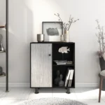 Cómoda - Lima, Funcional con Puerta y Repisas, Patas Metálicas y Estilo Moderno - Color Gris/Negro