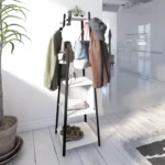 Perchero - Piso, Multifuncional con Repisas, Estructura Metálica Resistente y Estilo Moderno - Color Blanco